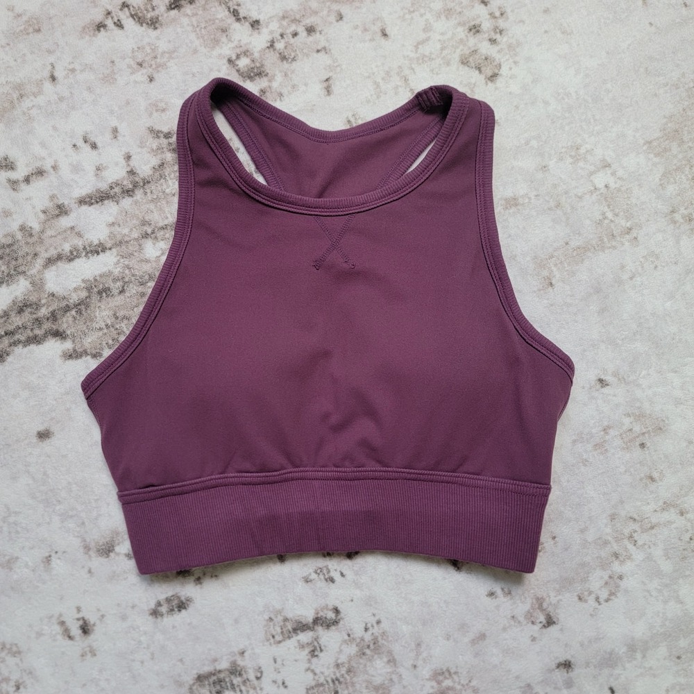 Popflex Sweat Sesh Crop Top Longline Bra Plum Purple Tennis Workout Large